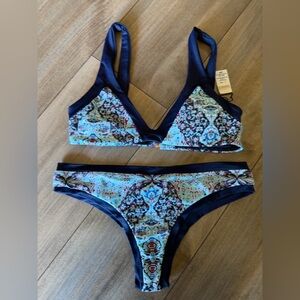 l*space Navy and Aqua Patterned Bikini Set